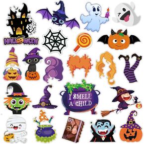 Halloween Window Clings Gel, Reusable Halloween Window Stickers, Witches, Ghosts, Pumpkins, Vampires, Mummies, Witch Cauldron, Bats, Gnomes for Halloween Window Decorations