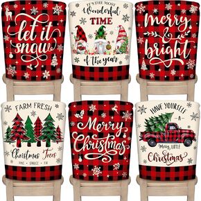 TREWAVE Christmas Chair Covers Set of 6 Buffalo Plaid Chair Back Covers Holiday Dining Chair Slipcovers Linen Chair Protector Kitchen Dining Room Decor Festival Party Decoration