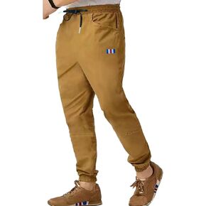 Men's Outdoor Jogging Casual Pants with Embroidery Label and Drawstring Stretch Waist Slim Fit Lightweight Hiking Pants