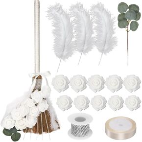 Wedding Broom for Jumping Ceremony DIY Bride Bridegroom Jump Broom Jumping The Broom for Wedding 11.8 x 29.1 in Whisk Wedding Brooms with Ribbons Eucalyptus Leaves Roses for Wedding Ceremony Craft