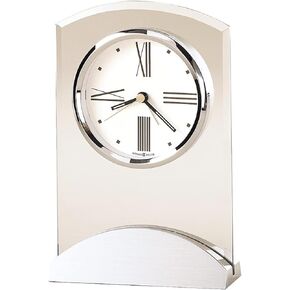 Howard Miller Preston Table Clock II 549-778 – Modern Glass Arch and Aluminum with Quartz, Alarm Movement