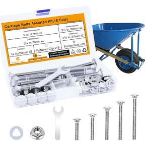 5/16-18 x 2-3/4" Carriage Bolts and Nuts Kit,304 Stainless Steel Carriage Bolt,Flange Hex Nuts,Nylon Retainer Clips and Hex Wrench,Nuts and Bolts Set(8 Sets)