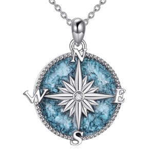 POPLYKE Sterling Silver Compass Pendant Necklace with Created Opal/Abalone shell,Inspirational Necklace for Women Men in Kuwait