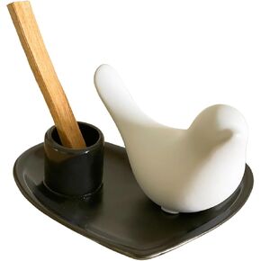 3 in 1 Ceramic palo santo holder burner and Bird Decor, Handcrafted Sage Sticks Holder, Ash Catcher Tray for Meditation Room, Ceramic Incense Holder, Meditation and Spiritual Gift (black)