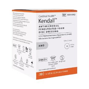 Kendall™ Antimicrobial Foam Dressing Disc, 1IN, 4MM Hole, Case of 4 Boxes of 10