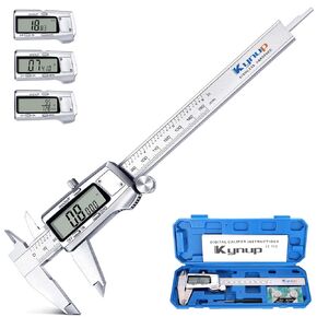 Kynup Digital Caliper, Caliper Measuring Tool, Micrometer Dial Vernier Caliper Digital, Full Turn Off, Stainless Steel, Switch from Inch Metric Fraction (6Inch/150MM)