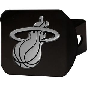 Miami Heat Black Metal Hitch Cover with 3D Gray Team Logo by FANMATS - Unique Round Molded Design – Easy Installation on Truck, SUV, Car - Ideal Gift for Die Hard Basketball Fan