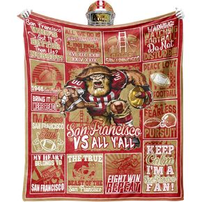 San Francisco Football Throw Blanket, Red Football Team Gifts for Men Women Football Fans, 60"x50" Football Style Blanket for Sofa Bed Chair