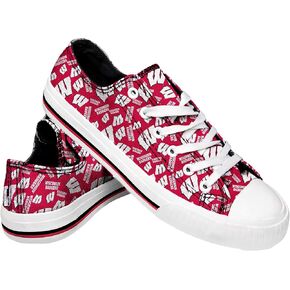 FOCO Wisconsin Badgers NCAA Womens Low Top Repeat Print Canvas Shoes - 9