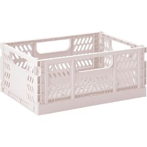 3 Sprouts Recycled Plastic Collapsible Crate - Stackable Folding Storage Crate for Organization for Adults & Kids - Foldable Plastic Crate - Medium - Sand