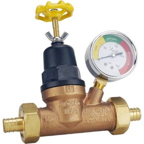 Apollo Valves ApolloPEX 3/4" Bronze Double Union PEX Water Pressure Regulator w/Gauge (APXPRV34WG)