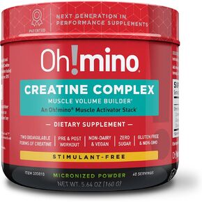 Oh!mino Patented Creatine Complex Supplement: Vegan, Sugar Free, Non-GMO & Gluten Free - Patented Formula: Pre & Post Workout Creatine, Micronized Powder, Lemon Lime Flavor (40 Servings)
