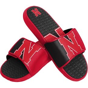 FOCO Nebraska Cornhuskers NCAA Mens Colorblock Big Logo Gel Slides - XL