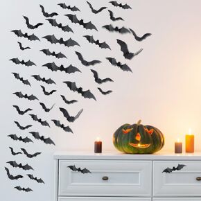 Halloween 3D Bats Decoration, 96 PCS 4 Sizes Realistic PVC Scary Bats Window Decal Wall Stickers for DIY Home Bathroom Indoor Hallowmas Decoration Party Supplies
