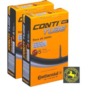 Continental Race 26"" 650x20-25c Inner Tubes - 42mm Presta Valve (Pack of 2 Tubes w/Conti Sticker), Black