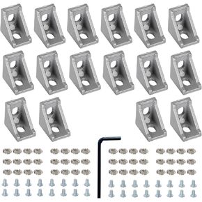 32 Set Silver 2020 Series Aluminum Extrusion Profile Connector Set,Includes 32pcs 2028 Corner Brackets, 64pcs T-Slot Nuts and Hex Screw Bolts for Slot 6mm 20S Aluminum Rail Accessories