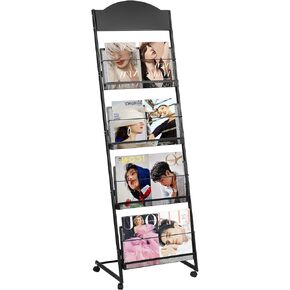 LIWSHWZ Magazine Rack: Floor-Standing Magazine Rack 4-Layer with Wheels,High-Hardness Metal Brochure Magazine Display Rack, For Exhibitions, Office, Rade Shows and Hotel Display Newspaper Stand(Black)