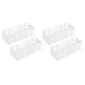 PATIKIL 21 Holes Test Tube Rack, 4Pcs 30mm Square Hole Plastic Detachable Test Tube Holder Stand Suitable for Less Than 30mm Dia Tube for Laboratory Scientific Experiments, White