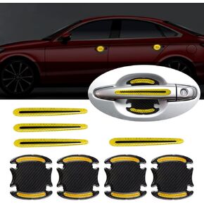 8pcs Universal 3D Carbon Fiber Texture car Door Handle Door Bowl Paint Scratch Protector Protective Cover Protective Film car Outdoor Safety Decoration Reflective Strip（Red）