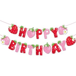 Happy Birthday Banner Strawberry Theme Birthday Party Decorations Berry Sweet Party Sign for Happy Birthday Party Wedding Party Decoration Supplies