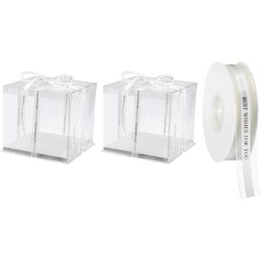 uxcell Clear Cake Box, 2Pcs 13"x13"x11" - Tall Cake Boxes with Ribbon for 12 Inch Cake Packing Carry - for Birthday Parties, Wedding (Black)