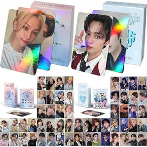 2Pack/100Pcs Stray Kids Photocards Set Kpop Stray Kids Laser Photocards Album Cards with Holo Effect Stray Kids Lomo Cards Set Kpop Gift Set Birthday Gift Set (Pink+Blue)