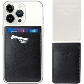 Phone Wallet Stick on, Leather Phone Credit Card Holder for Phone Case Stick on Dual Pocket Card Holder for Back of Phone Compatible with iPhone Samsung Galaxy Android Cell Phone (2 Pack- Milky White)