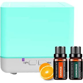 Essential Oil Diffuser 300ml White Cute Humidifier with Adjustable Mist Mode,Auto Off,7-Colors Night lignts 3 in 1 Portable Aroma Diffuser for Bedroom/Office/Home（2JY-Lavender/Orange）