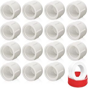 15Pcs White PVC Pipe End Cap Plug, 1/2in NPT PVC Pipe Plug Fitting Adapter, PVC Threaded Water End Cap Connector