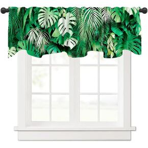 54x18 Inches Hawaii Jungle Safari Plants Window Treatment Valance Luau Party Green Tropical Palm Leaves Kitchen Dining Room Polyester Fabric Birthday Party Baby Shower Decorations Supplies