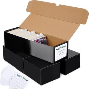 Trading Card Storage Box with Dividers, Cardboard card Organizer Box for Baseball, Sports, Game, Playing Card Collection, pack of 3, White&Brown