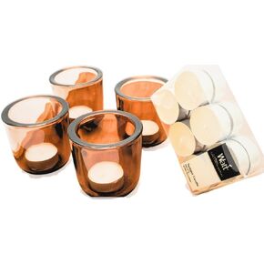 12 - Votive Candle Holder Amber Votive Candle Holders - Brown Votive Holders - Glass Votive Candle Holders - Vintage Glass Votive Holders - Tea Candle Holders Centerpiece - Amber Tea Light Holde