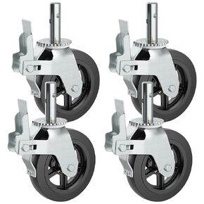 Houseables Scaffolding Wheels, Scaffold Wheels, 8 Inch, 4400 LB. Capacity, Set of 4, Double Locking Brakes, Grease Fittings, Swivel Heavy Duty Rubber Scaffold Caster Wheels, Stem Scaffold Casters