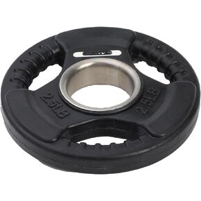HolaHatha 2.5-Pound Olympic Rubber Coated Solid Cast Iron Weight Plate with Tri Grip Handle for Full Body Strength Training Workouts, Black