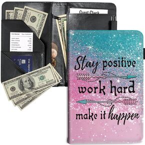 RYUITHDJP Server Book, Waitress Books with Zipper Pocket Inspirational Design Serving Book Organizer Restaurant Guest Check Presenter Fit for Serving Aprons