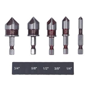 RiToEasysports 5 Blade Countersink Drill Bit Set 1/4 3/8 1/2 5/8 3/4 Hex Shank Wood Power Drill Parts, RiToEasysportsq2ivfungsp