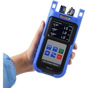 جهاز اختبار عداد الطاقة TPN-35 PON 1310 1490 1550nm(-50 إلى +23 ديسيبل متر) FTTX ONT OLT جهاز كشف شبكة PON المحمول عبر الإنترنت مع محول FC SC UPC لـ EPON/GPON، أزرق in Kuwait