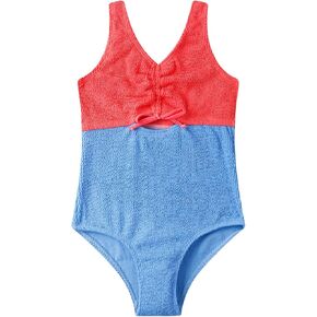 LIZENS Girls One Piece Swimwear Ribbed Swimsuit Hollow Out Color Block Tie Wrap Beach bathing suit for Girls