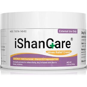 Urticaria Cream, Fast Acting Relief of Hives, Allergic Rashes, Itchy Skin, Redness, Swelling, Anti Fungal Hives Cream with All Natural Herbal Ingredients, 3.53 Oz