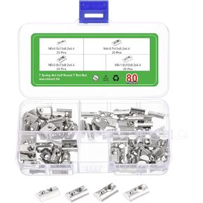 uxcell 80Pcs M3/M4/M5/M6 T Spring Nut Half Round T Slot Nut Roll in Spring Hammer Head Fastener Nut for Aluminum Profile 2020 Series