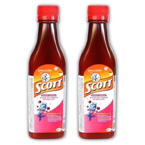 YAHVE - Emulsion de Scott Aceite de hígado de bacalao sabor Cereza - pack de 2 de 6.1 fl oz - 180 ml - Suplemento dietético para niños con vitamina A y calcio.