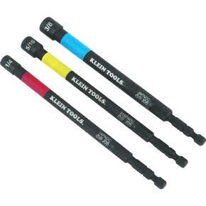 Klein Tools 32930 SAE Magnetic Impact Nut Setter Set, 6-Piece Color Coded Power Nut Setter, Extended Reach Nut Driver Bit Set with 6 SAE Sizes