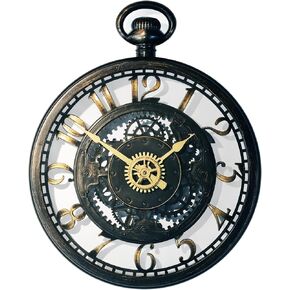 AYRELY® 24IN ساعة حائط مزخرفة كبيرة - ساعة حائط كبيرة الحجم ثلاثية الأبعاد بأرقام رومانية Steampunk، ساعة حائط كبيرة Steampunk صناعية عتيقة لديكور غرفة المعيشة