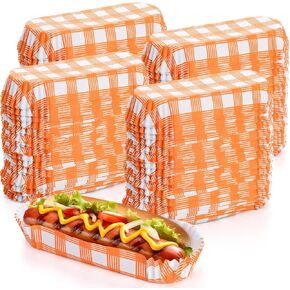 Nicunom 500 Pcs Paper Hot Dog Trays 6 Inch, Small Disposable Paper Food Trays Paper Food Boats Fluted Paper Hot Dog Holder for Concession Stand Takeout Party Picnic Serving Supplies