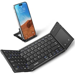 Samsers Foldable Bluetooth Keyboard with Touchpad, Full-Size Wireless Folding Holder, Rechargeable Portable Travel for iOS Android Windows Mac OS, Support 3 Devices (BT5.1 x 3)