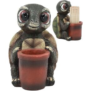 Ebros River Lake Baby Tortoise Holding A Bucket Toothpick Holder Figurine With Toothpicks Whimsical Turtle Statue For Reptile Lovers Cute Home Kitchen Decor