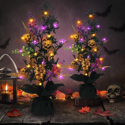 XURISEN Halloween Decorations Indoor,18 Inch 20LED Halloween Tree Lights Tabletop Decor for Bedroom, Pumpkin Artificial Tree for Halloween Fall Home Party Room Decor in Saudi Arabia