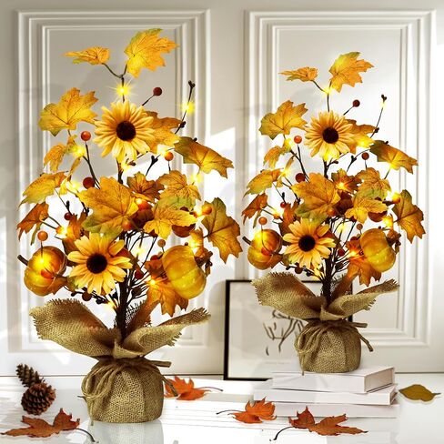 XURISEN Halloween Decorations Indoor,18 Inch 20LED Halloween Tree Lights Tabletop Decor for Bedroom, Pumpkin Artificial Tree for Halloween Fall Home Party Room Decor in Saudi Arabia