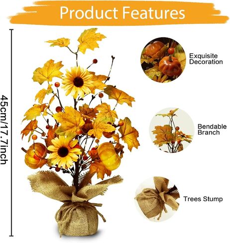 XURISEN Halloween Decorations Indoor,18 Inch 20LED Halloween Tree Lights Tabletop Decor for Bedroom, Pumpkin Artificial Tree for Halloween Fall Home Party Room Decor in Saudi Arabia
