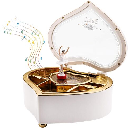 yarlung Ballerina Music Box for Mother's Day Gift, Rotating Dancing Girl Figurine White Heart Gift Box for Jewelry, Trinket, Valentine's Day, Birthday in Kuwait
